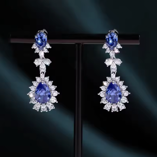Zafira Luxury Silver - Water Drop Royal Blue Sapphire Necklaces Earrings Rings For Women Party Wedding Jewelry Sets