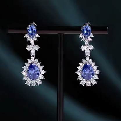 Zafira Luxury Silver - Water Drop Royal Blue Sapphire Necklaces Earrings Rings For Women Party Wedding Jewelry Sets