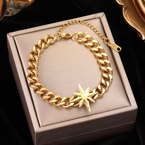 Love Flowers -  Sincere Love Bracelet for Women Simple Style Link Chain Bangle Trendy Jewelry Gift