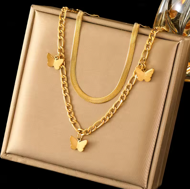 Van Clover Layered Necklaces - Gold Color Flower Five-Leaf Clover Necklace For Women