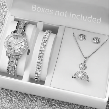 Lenka Luxury Jewelry Set - 6PCS Women's Watch Gold Steel Band Analog Quartz Watches Jewelry Set For Mom, For Lover, For Valentine Day (Without Box）