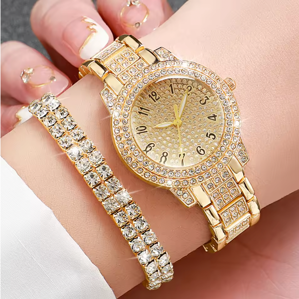 Lenka Luxury Jewelry Set - 6PCS Women's Watch Gold Steel Band Analog Quartz Watches Jewelry Set For Mom, For Lover, For Valentine Day (Without Box）