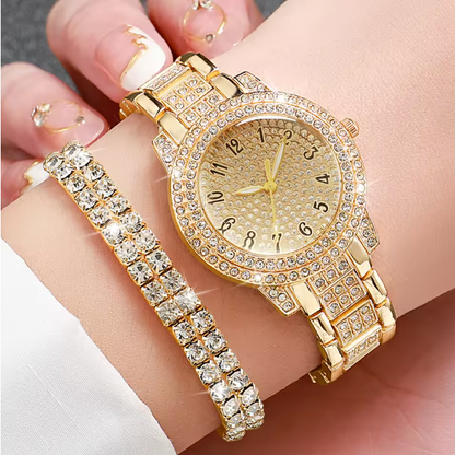 Lenka Luxury Jewelry Set - 6PCS Women's Watch Gold Steel Band Analog Quartz Watches Jewelry Set For Mom, For Lover, For Valentine Day (Without Box）