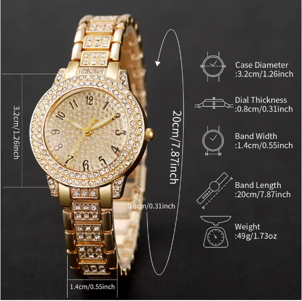Lenka Luxury Jewelry Set - 6PCS Women's Watch Gold Steel Band Analog Quartz Watches Jewelry Set For Mom, For Lover, For Valentine Day (Without Box）