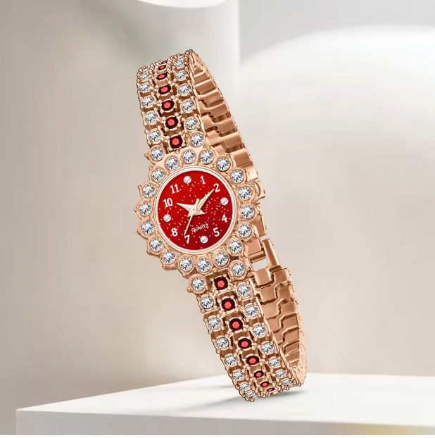 Eterna Luxe - 6pcs Ladies' Elegant Quartz Watch, Bracelet, Necklace Earrrings & Ring for Women