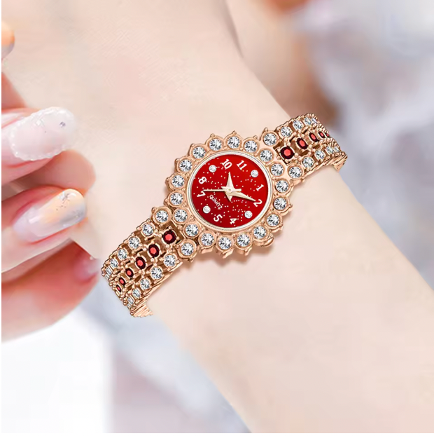 Eterna Luxe - 6pcs Ladies' Elegant Quartz Watch, Bracelet, Necklace Earrrings & Ring for Women