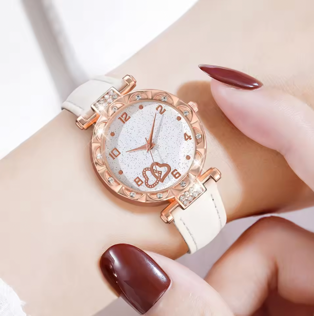 Aurora Elegance -  6PCS/Set Fashionable Rhinestone Quartz Wristwatch With Jewelry Set Gift For Girls