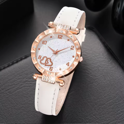 Aurora Elegance -  6PCS/Set Fashionable Rhinestone Quartz Wristwatch With Jewelry Set Gift For Girls