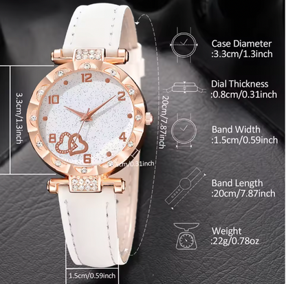 Aurora Elegance -  6PCS/Set Fashionable Rhinestone Quartz Wristwatch With Jewelry Set Gift For Girls