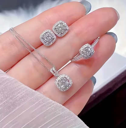Lustre Legacy - Luxury Cube Jewelry Set, Women's Elegant Necklace, Earrings & Ring Set, Perfect Gift for Valentine's Day, Christmas Gift
