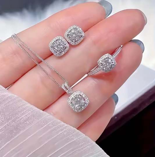 Lustre Legacy - Luxury Cube Jewelry Set, Women's Elegant Necklace, Earrings & Ring Set, Perfect Gift for Valentine's Day, Christmas Gift