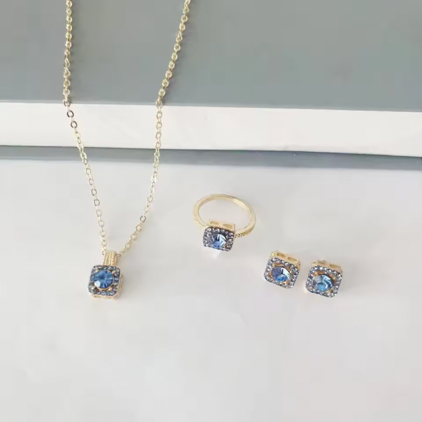 Lustre Legacy - Luxury Cube Jewelry Set, Women's Elegant Necklace, Earrings & Ring Set, Perfect Gift for Valentine's Day, Christmas Gift