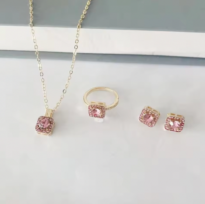 Lustre Legacy - Luxury Cube Jewelry Set, Women's Elegant Necklace, Earrings & Ring Set, Perfect Gift for Valentine's Day, Christmas Gift