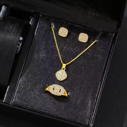 Lustre Legacy - Luxury Cube Jewelry Set, Women's Elegant Necklace, Earrings & Ring Set, Perfect Gift for Valentine's Day, Christmas Gift