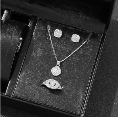 Lustre Legacy - Luxury Cube Jewelry Set, Women's Elegant Necklace, Earrings & Ring Set, Perfect Gift for Valentine's Day, Christmas Gift