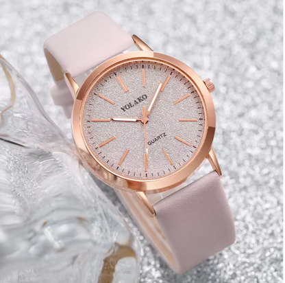 Twilight Treasures - 4PCS/Set Fashion Starry Sky Dial Women Watches Casual Leather Band Quartz Wrist Watch Pearls Jewelry Set (Without Box）
