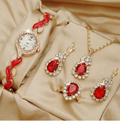 Enchanted Glow Jewelry Set - A Stylish, Casual And Versatile Women's Love With Diamond Inlaid Quartz Watch And Jewelry Three Piece Set