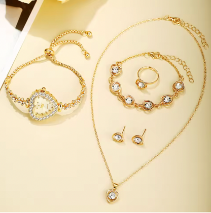 Infinity Grace Jewelry Set - 6pcs Light Luxury Women's Fashion Full Sky Star Trendy Strap Bracelet Watch Love Diamond Jewelry Set Quartz Watch