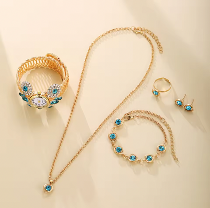 Ethereal Touch Luxury Jewelry Set - 6pcs/set luxury women's bracelet, necklace , quartz watch, earrings & ring