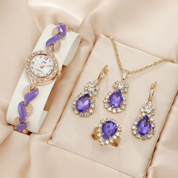 Majestic Sparkle Luxury Jewelry Set - 5pcs Fashion Versatile Watch For Women