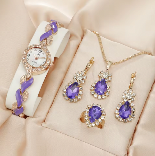 Majestic Sparkle Luxury Jewelry Set - 5pcs Fashion Versatile Watch For Women