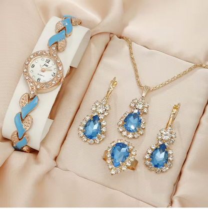 Majestic Sparkle Luxury Jewelry Set - 5pcs Fashion Versatile Watch For Women