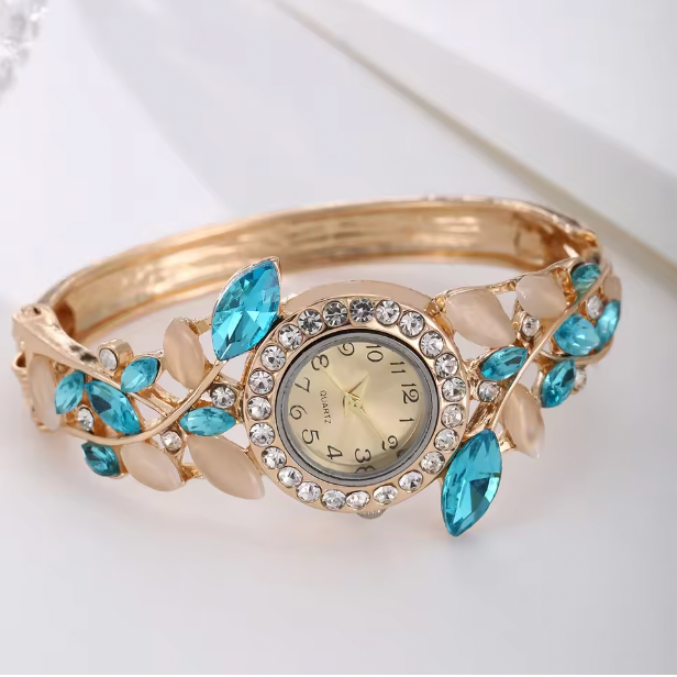 Crystal Symphony Luxury Jewelry Set - 6pcs Set Light Luxury Elegant Women's Bracelet Quartz Watch, Bracelet, Necklace, Earrings & Ring