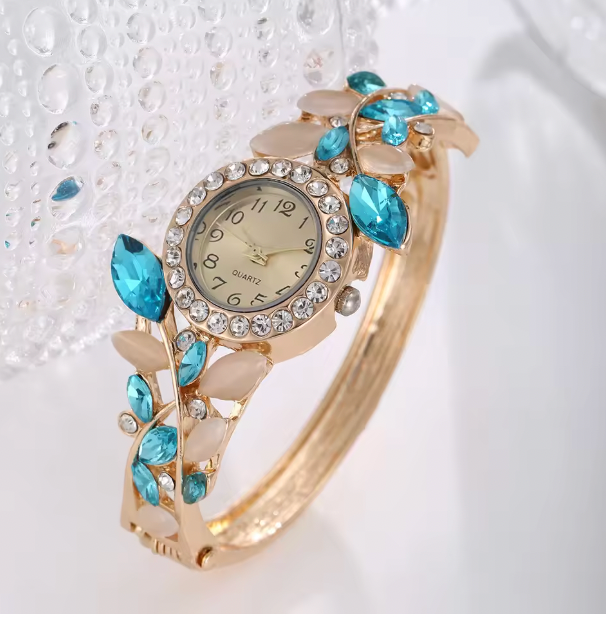 Blue Horizon Luxury Jewelry Set -  5pcs Luxury Elegant Women's Bracelet Quartz Watch, Necklace, Earrings & Ring