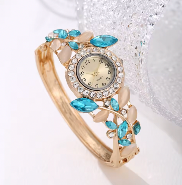 Blue Horizon Luxury Jewelry Set -  5pcs Luxury Elegant Women's Bracelet Quartz Watch, Necklace, Earrings & Ring