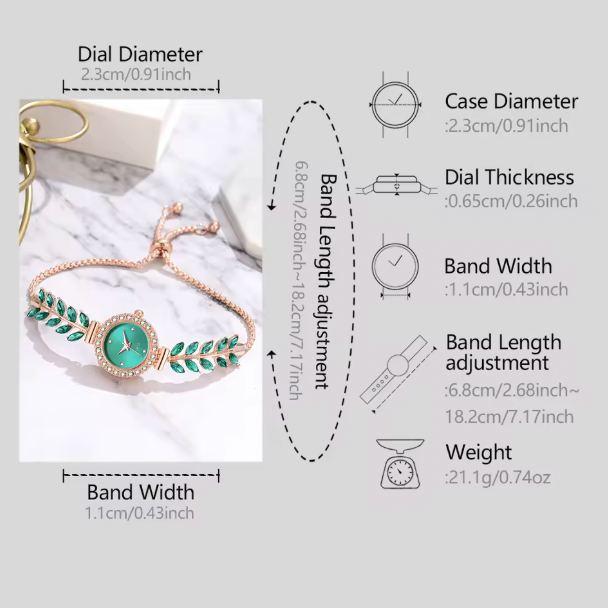 Peridot Charm Luxury Jewelry Set - 6PCS/Set Of Green Women Watches Fashionable Light Luxury Minimalist Dial Wristwatch Alloy Strap Watch Jewelry Set Gift For Mom