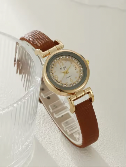 Mossy Majesty Luxury Jewelry Set - 5PCS Minimalist And Fashionable Quartz Watch, Necklace, Earrings & Ring