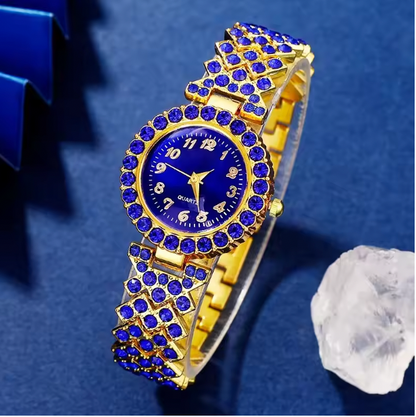 Sapphire Serenity Luxury Jewelry Set - Women's Rhinestone Quartz Watch, Bracelet, Necklace, Earrings & Ring