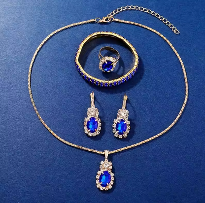 Sapphire Serenity Luxury Jewelry Set - Women's Rhinestone Quartz Watch, Bracelet, Necklace, Earrings & Ring