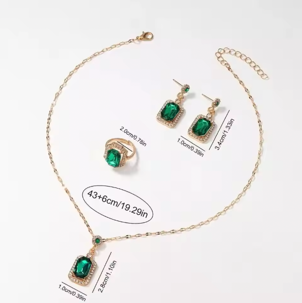 Jade Serenity Luxury Jewelry Set - Women's Rhinestone Quartz Watch, Necklace, Earrings & Ring