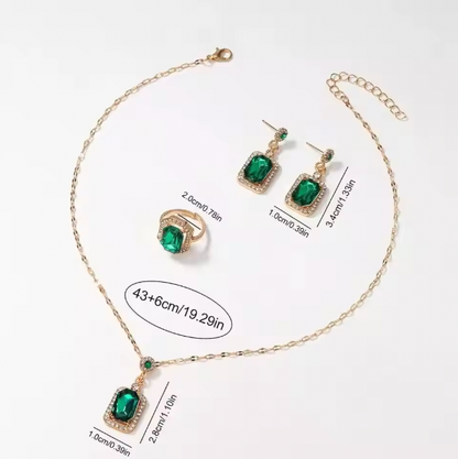 Jade Serenity Luxury Jewelry Set - Women's Rhinestone Quartz Watch, Necklace, Earrings & Ring