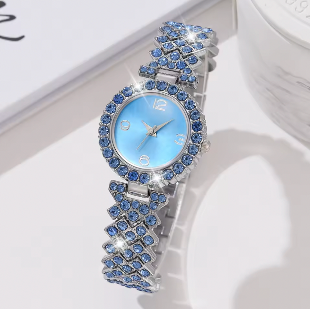 Azure Charm Luxury Jewelry Set - 4PCS/Set Square Diamond Starry Sky Black Dial Quartz Wristwatch PU Leather Strap Watch Jewelry Set Gift For Her