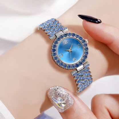 Azure Charm Luxury Jewelry Set - 4PCS/Set Square Diamond Starry Sky Black Dial Quartz Wristwatch PU Leather Strap Watch Jewelry Set Gift For Her