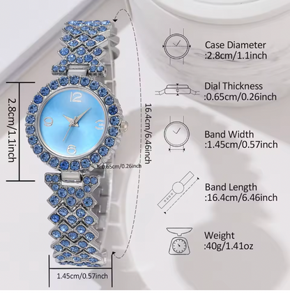 Azure Charm Luxury Jewelry Set - 4PCS/Set Square Diamond Starry Sky Black Dial Quartz Wristwatch PU Leather Strap Watch Jewelry Set Gift For Her