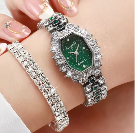 Bastet Luxury Jewelry Set - 2PCS/Set Fashion Rhinestone Women's Watch Bracelet Band Ladies Quartz Watch（Without Box）
