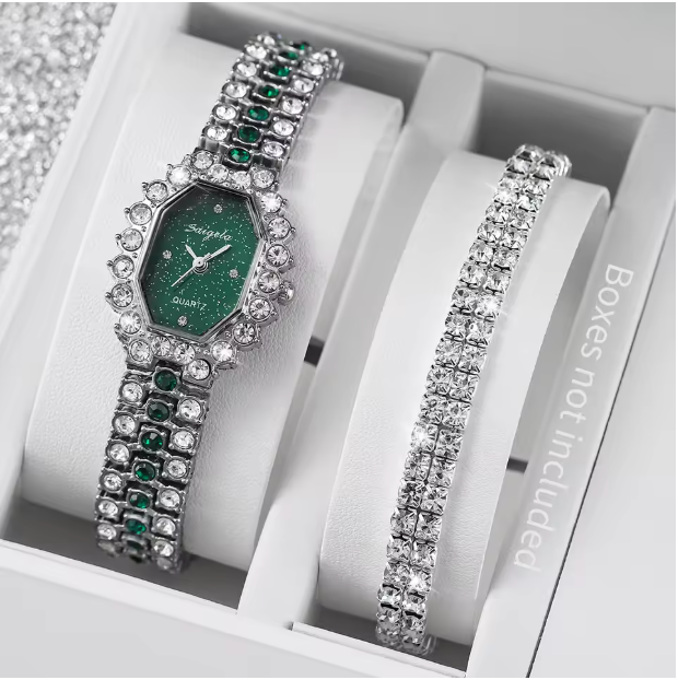 Bastet Luxury Jewelry Set - 2PCS/Set Fashion Rhinestone Women's Watch Bracelet Band Ladies Quartz Watch（Without Box）