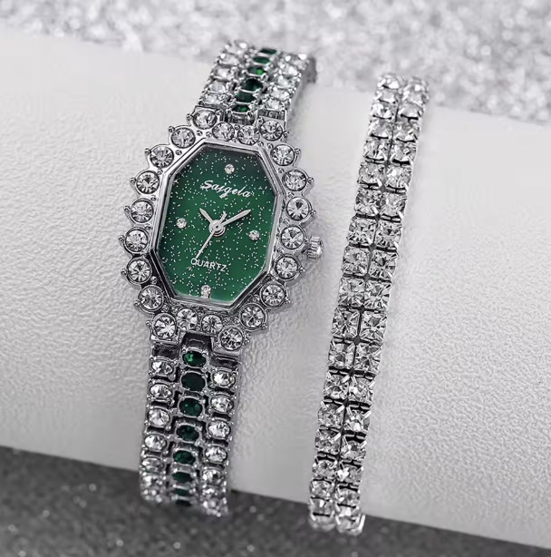 Bastet Luxury Jewelry Set - 2PCS/Set Fashion Rhinestone Women's Watch Bracelet Band Ladies Quartz Watch（Without Box）