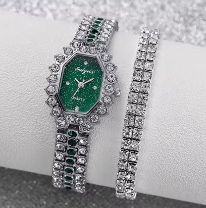 Bastet Luxury Jewelry Set - 2PCS/Set Fashion Rhinestone Women's Watch Bracelet Band Ladies Quartz Watch（Without Box）