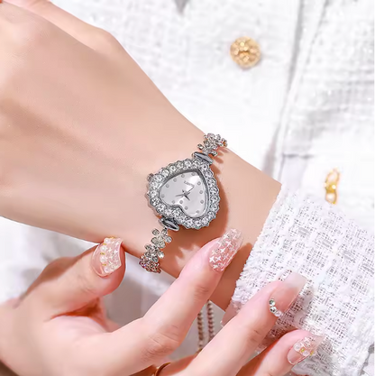 Harmony Spark Set - 2PCS Set Women Watches Luxury Rhinestone Bracelet Ladies Heart Dial Quartz Wristwatches Dress Clock Montre Femme（Without Box ）