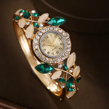 Infinity Glow Set - 2PCS New Fashionable Leaf Diamond Decorative Women's Quartz Watch Exquisite Trend