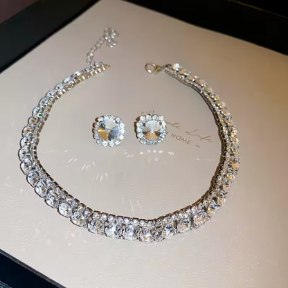 Regalia Charm Luxury Jewelry Set - Luxury Green Rhinestone Necklace Stud Earrings For Women Crystal Choker Necklaces Ladies Fashion Weddings Banquet Jewelry Set