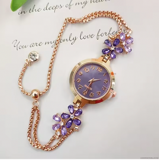 Seraphina Sparkle Luxury Watch - Women's Fashion Light Luxury Quartz Bracelet Watch Waterproof Premium Exquisite Violet Crystal Female's Watches Gift