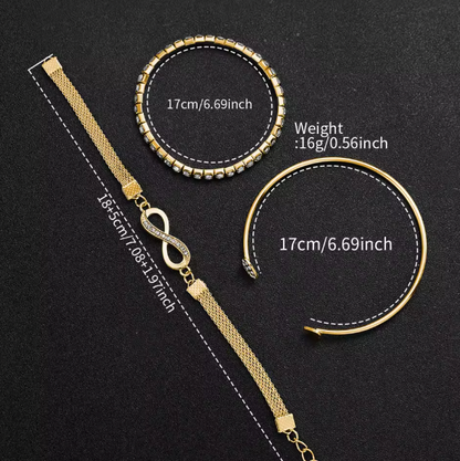 Eterna Femme - 4PCS/Set Fashion Rhinestone Women Watches Luxury Steel Band Ladies Quartz Watch Bracelets Set
