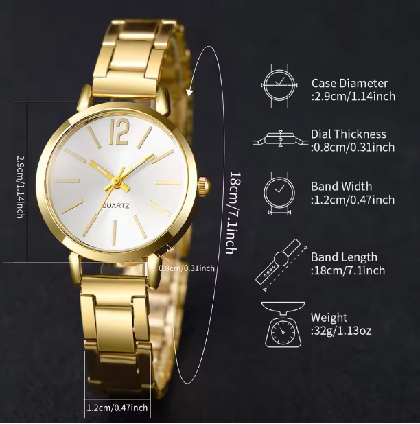 Eterna Femme - 4PCS/Set Fashion Rhinestone Women Watches Luxury Steel Band Ladies Quartz Watch Bracelets Set