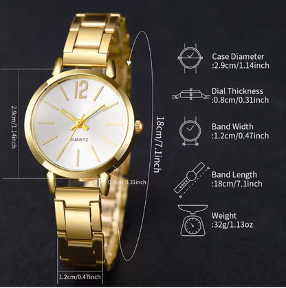 Eterna Femme - 4PCS/Set Fashion Rhinestone Women Watches Luxury Steel Band Ladies Quartz Watch Bracelets Set