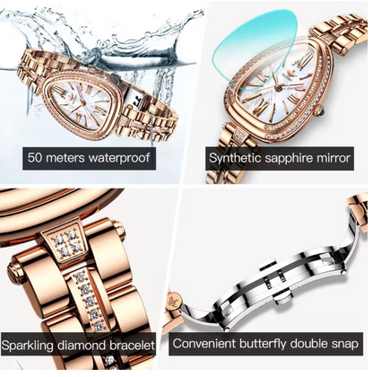 Iris & Gold Watch Set - Roman Scale Luxury Woman Quartz Dress Wristwatch Top Brand Waterproof Watch For Women Original Classic Watches